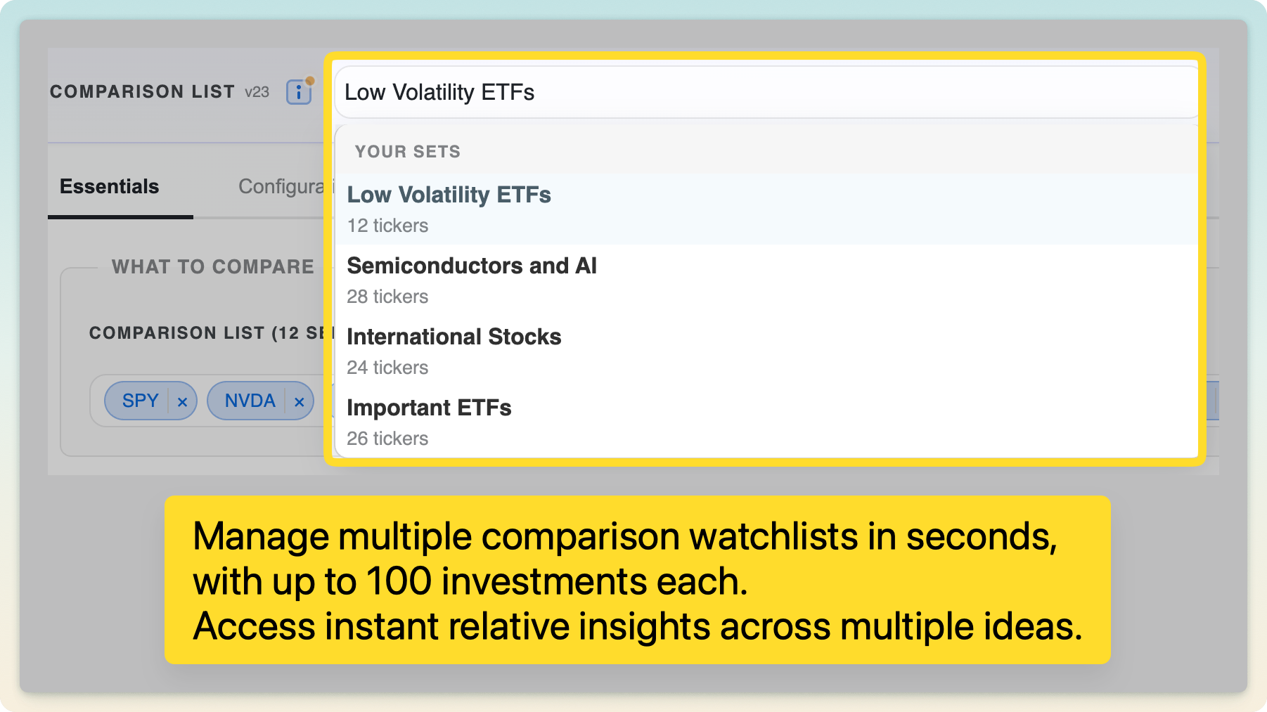 Switching among multiple independently curated comparison watchlists