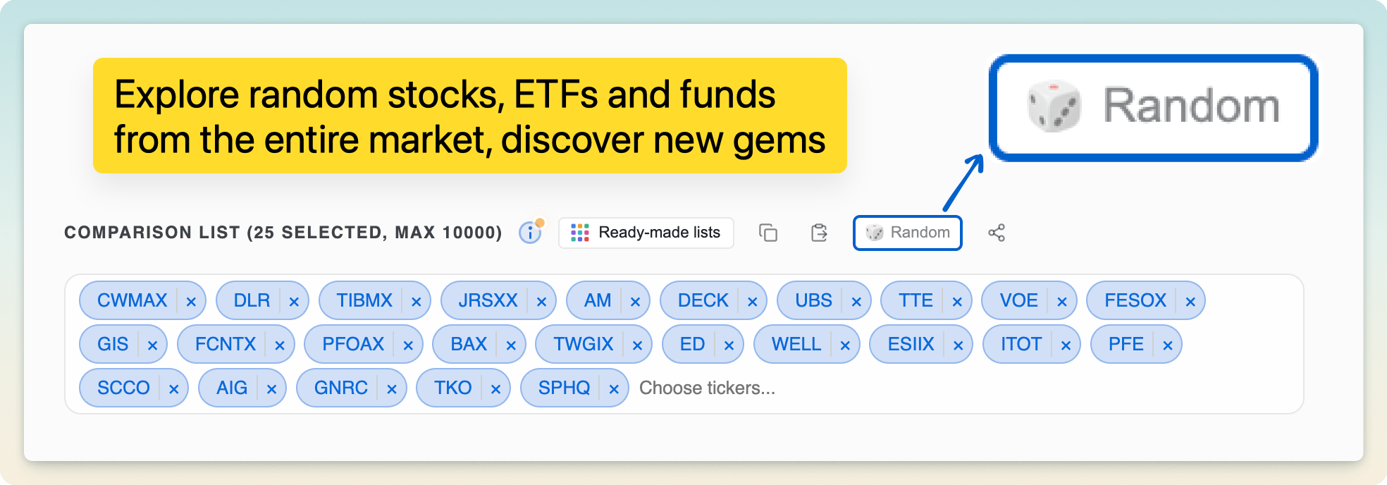 Randomize control for generating a fresh comparison from the full market
