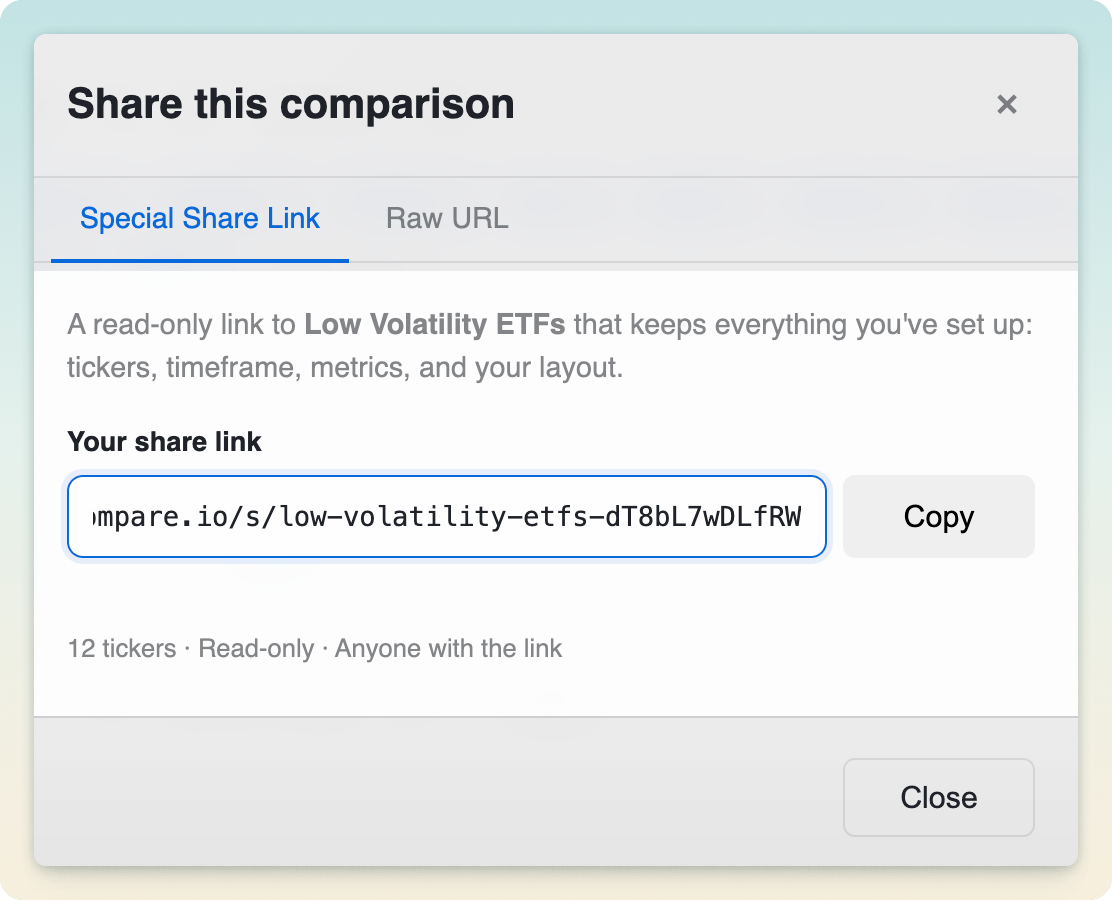 Creating a read-only share link for a complete comparison session